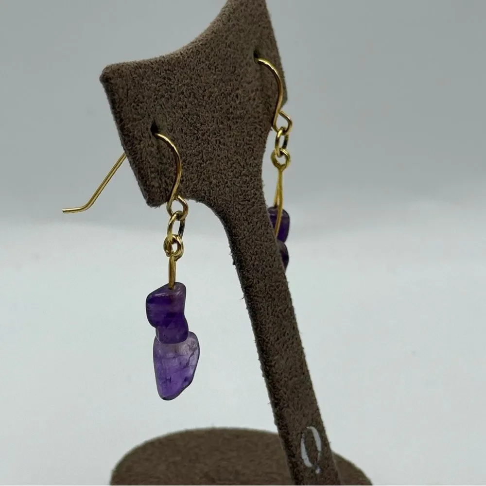 Elegant Gold and Purple amethyst Dangle Earrings